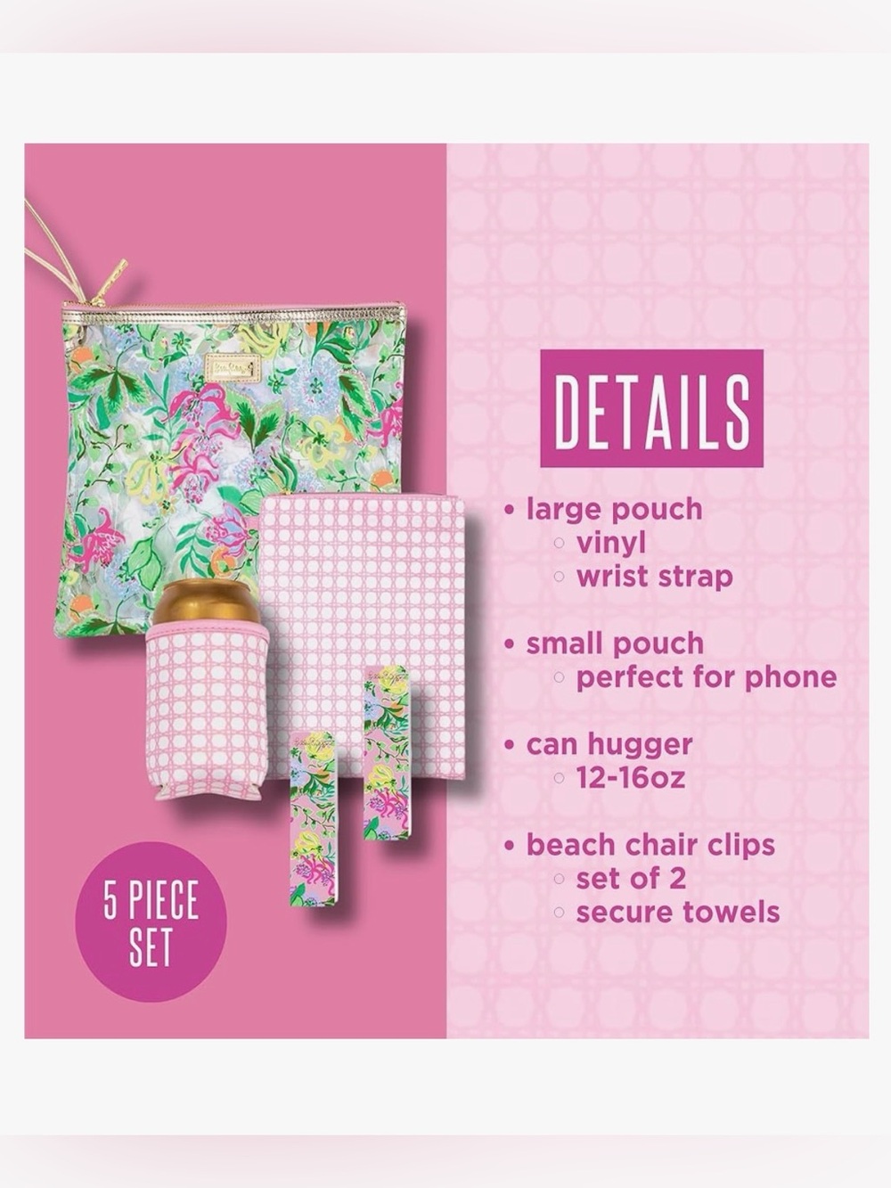 Lilly Pulitzer Water Resistant Vinyl Beach Day 5PC Set, Via Amore Spritzer